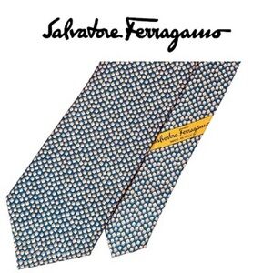 Salvatore Ferragamo Blue and Cream DICE Patterned 100% silk Tie